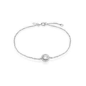 Flower bracelet in rhodium-plated recycled sterling silver with 17 hand-set cubic zirconia, adjustable length, elegant nature-inspired design