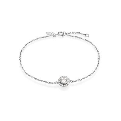 Flower bracelet in rhodium-plated recycled sterling silver with 17 hand-set cubic zirconia, adjustable length, elegant nature-inspired design