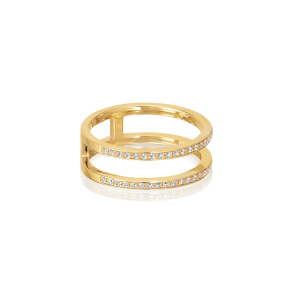 Dobbelt Classic ring i 18 kt. forgyldt s�lv med 54 hvide cubic zirconia &ndash; elegant og glansfuldt design.