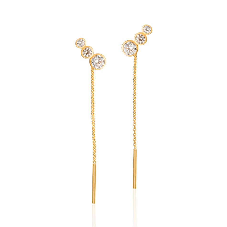 CHAM Bi-Hoop earrings in rhodium-plated sterling silver with cubic zirconia, 34 mm, timeless elegance with subtle glamour