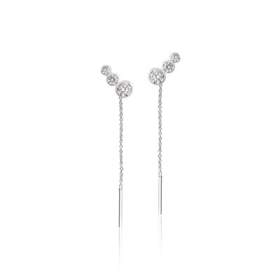 CHAM Bi-Hoop earrings in rhodium-plated sterling silver with hand-set cubic zirconia, 34 mm, classic elegance with sparkling details.