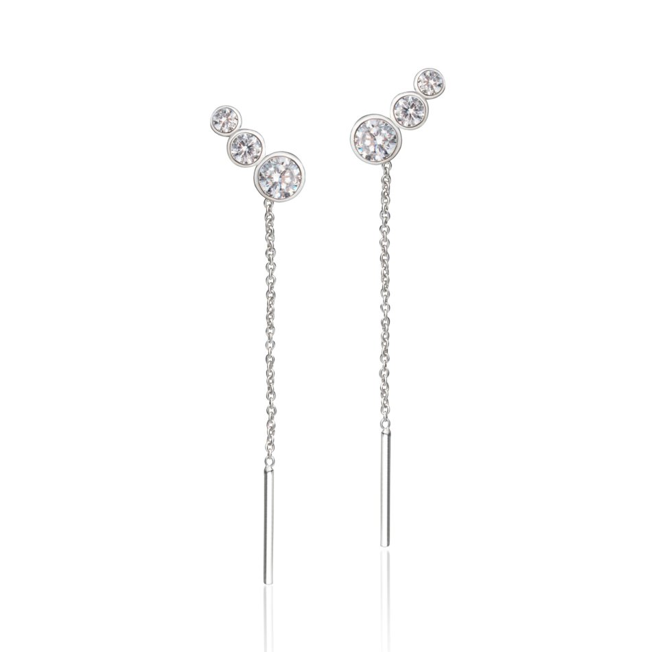CHAM Bi-Hoop earrings in rhodium-plated sterling silver with hand-set cubic zirconia, 34 mm, classic elegance with sparkling details.