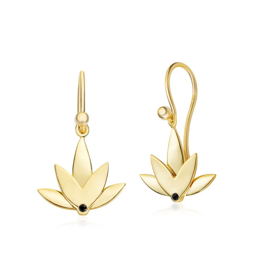 Lotus rering i 24 karat guldbelagt recycled sterlingslv med hndsat sort cubic zirconia, to-lags design og blankpoleret finish med 25 mm lngde.