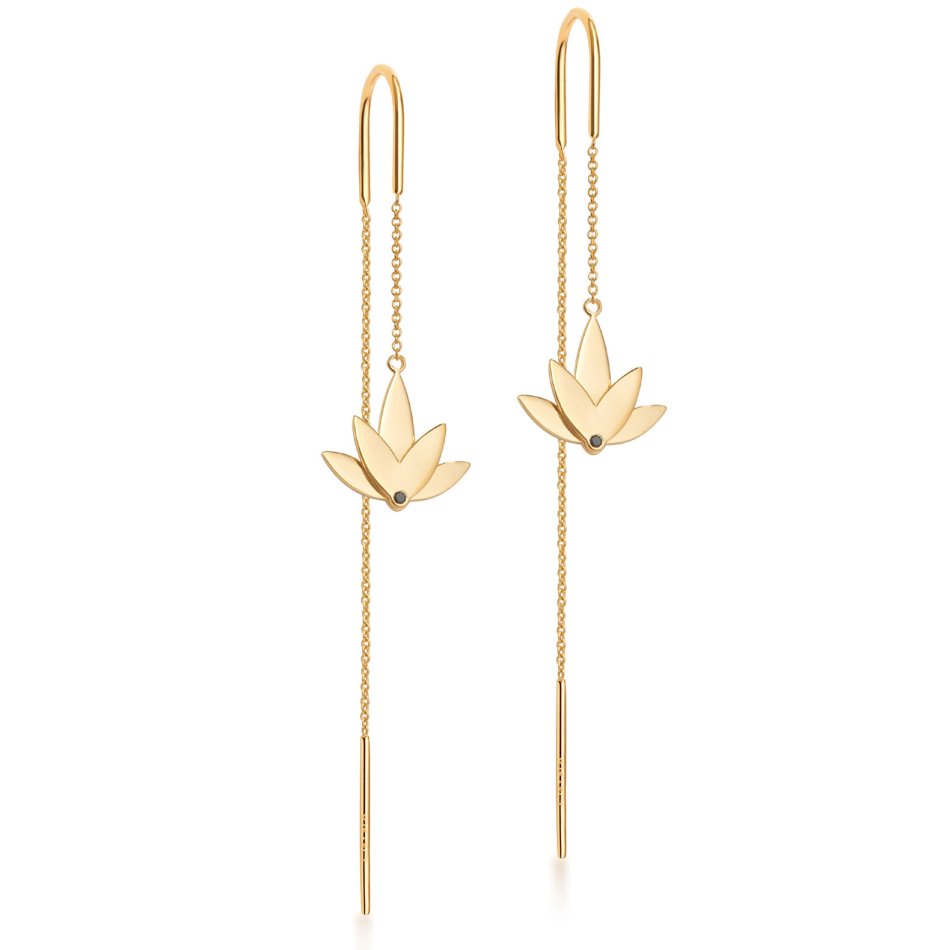 Lotus reringe i 22 karat forgyldt sterlingslv med hndsat sort cubic zirconia og aftagelig kde, designet i to lag med blankpoleret finish og symbolsk blomsterform