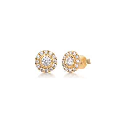 Flower ear studs in 24k gold-plated recycled sterling silver with hand-set cubic zirconia, 5.3 mm, sparkling and feminine elegance