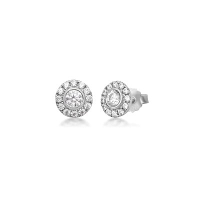 Flower ear studs in rhodium-plated recycled sterling silver with hand-set cubic zirconia, 5.3 mm, timeless and feminine sparkle