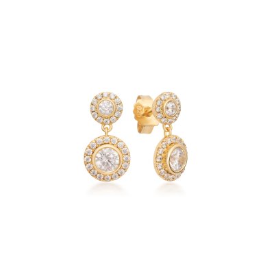 Flower reringe i 24 kt forgyldt recycled sterlingslv med 60 hndsatte cubic zirconia, 15 mm, delikat og naturinspireret elegance.