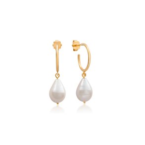 White Baroque Pearl hoops reringe