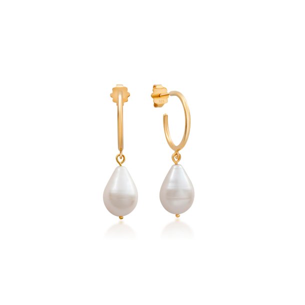 White Baroque Pearl hoops reringe Earrings