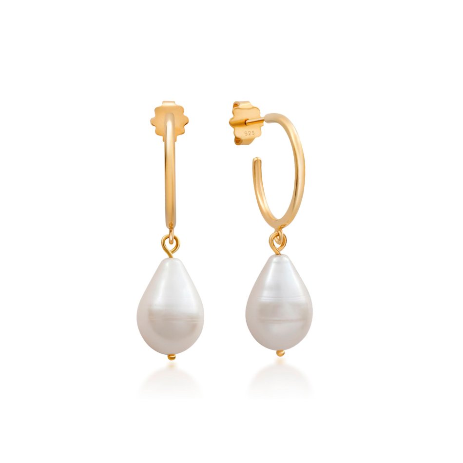 White Baroque Pearl hoops reringe