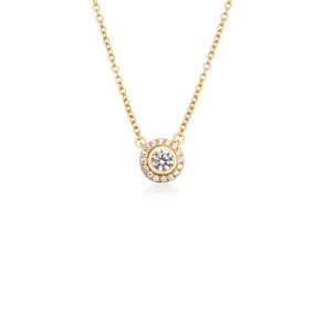 Flower necklace in 18k gold-plated recycled sterling silver with 17 hand-set cubic zirconia, 45 cm, delicate nature-inspired elegance.