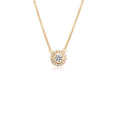 Flower necklace in 18k gold-plated recycled sterling silver with 17 hand-set cubic zirconia, 45 cm, delicate nature-inspired elegance.