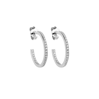 Medium Classic hoop reringe i rhodineret sterlingslv med 60 hvide zirkoner – glimtende og elegant design.