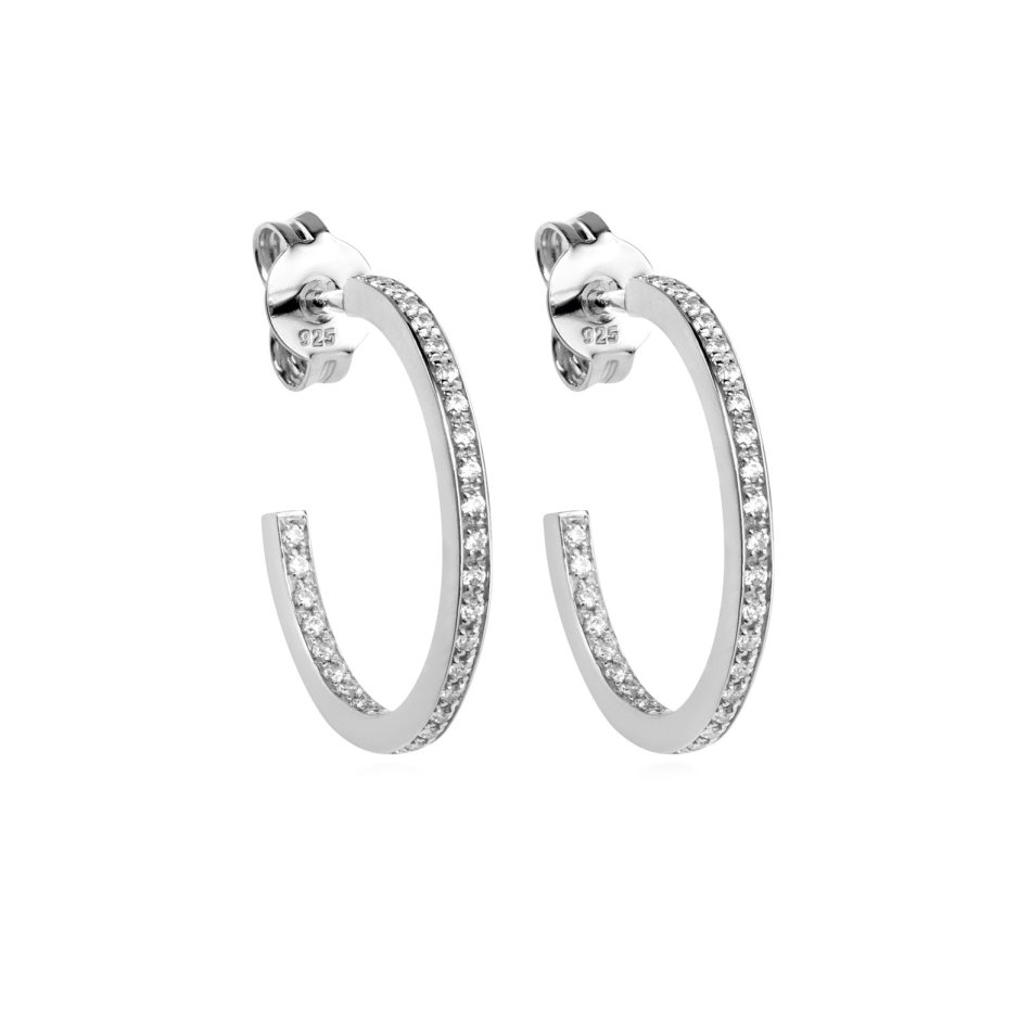 Medium Classic hoop reringe i rhodineret sterlingslv med 60 hvide zirkoner – glimtende og elegant design.