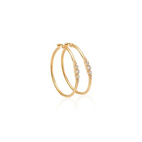 CHAM Bi-Hoop reringe i recycled sterlingslv med 24 kt guld og cubic zirconia, 34 mm, elegant og glansfuldt design