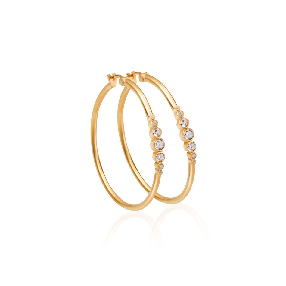 CHAM Bi-Hoop earrings in recycled sterling silver with 24k gold and cubic zirconia, 34 mm, elegant and radiant design