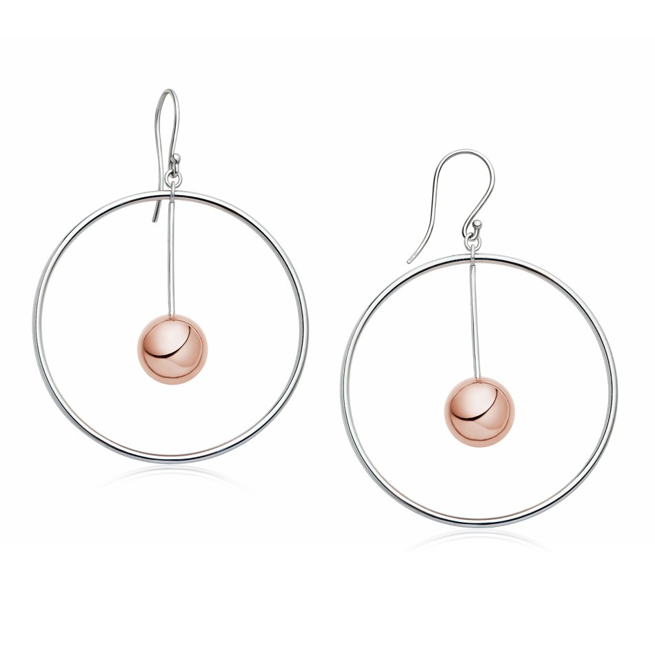 Beads hoop earrings in 24 kt. gold-plated and black rhodium silver – polished and sculptural design.