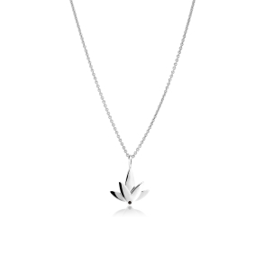 Lotus necklace in rhodium-plated recycled sterling silver with hand-set black cubic zirconia, polished finish, and two-layer pendant measuring 1.2 cm.