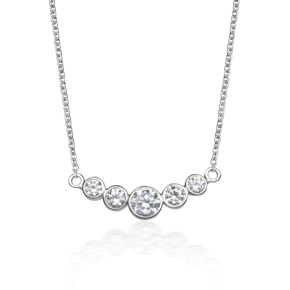 Cham Bi necklace in rhodium-plated recycled sterling silver with hand-set cubic zirconia, 45 cm, elegant and sparkling look