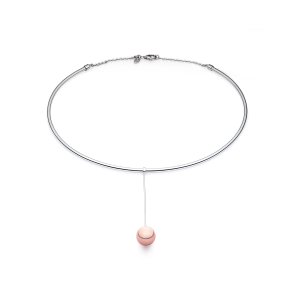 Beads halsring i rhodineret sterlingslv med skulpturelt vedhng – blankpoleret og elegant design.