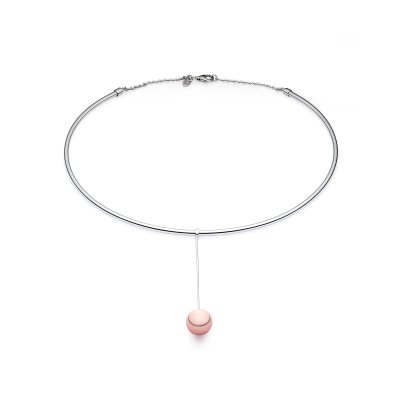 Beads halsring i rhodineret sterlingslv med skulpturelt vedhng – blankpoleret og elegant design.