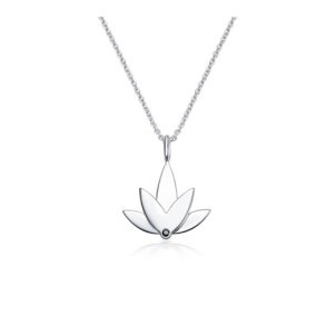 Lotus necklace in rhodium-plated recycled sterling silver with hand-set black cubic zirconia, polished finish, and two-layer pendant measuring 1.2 cm.