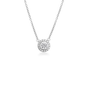 Flower halskde i rhodineret recycled sterlingslv med 17 hndsatte cubic zirconia, 45 cm, delikat og naturinspireret elegance