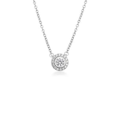 Flower necklace in rhodium-plated recycled sterling silver with 17 hand-set cubic zirconia, 45 cm, delicate nature-inspired elegance