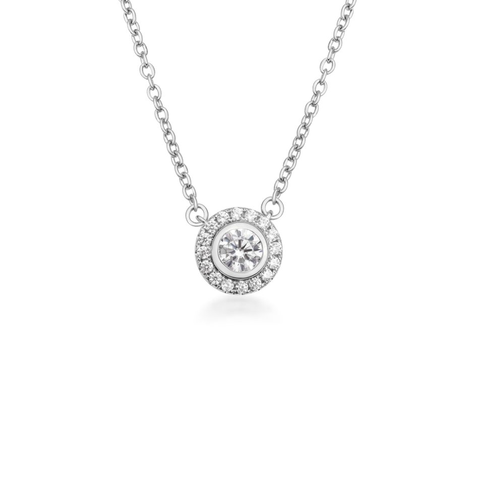 Flower necklace in rhodium-plated recycled sterling silver with 17 hand-set cubic zirconia, 45 cm, delicate nature-inspired elegance