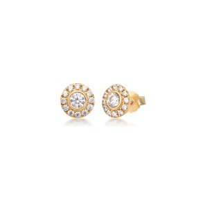 Flower �restikker i 24 kt guldbelagt recycled sterlings�lv med h�ndsatte cubic zirconia, 5,3 mm, glitrende og feminin elegance