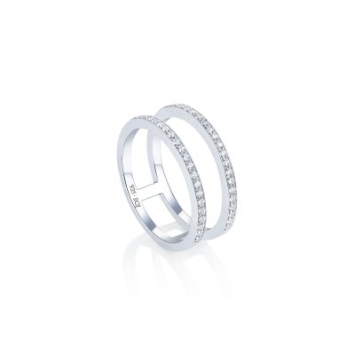 Double Classic ring in rhodium-plated sterling silver with 54 white cubic zirconia – elegant and polished design.