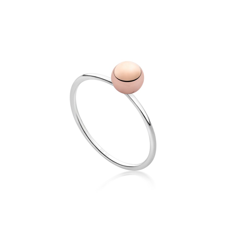 Beads ring in rhodium-plated sterling silver with rose gold-plated beads – polished and sculptural design.