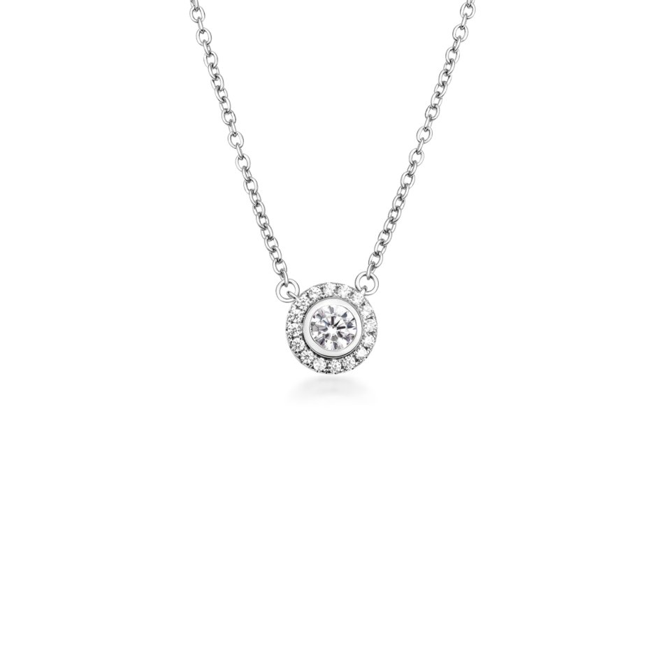 Flower necklace in rhodium-plated recycled sterling silver with 17 hand-set cubic zirconia, 45 cm, delicate nature-inspired elegance