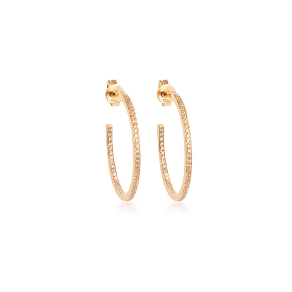 Large Classic hoop earrings in 18 kt. gold-plated silver with 104 white zircons – sparkling and elegant design.